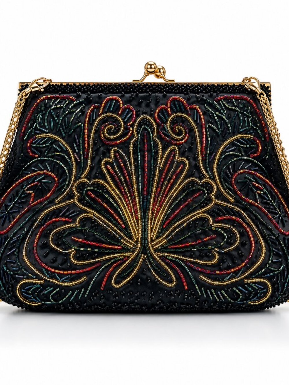Vintage European Black Beaded Purse – Handmade Butterfly Design